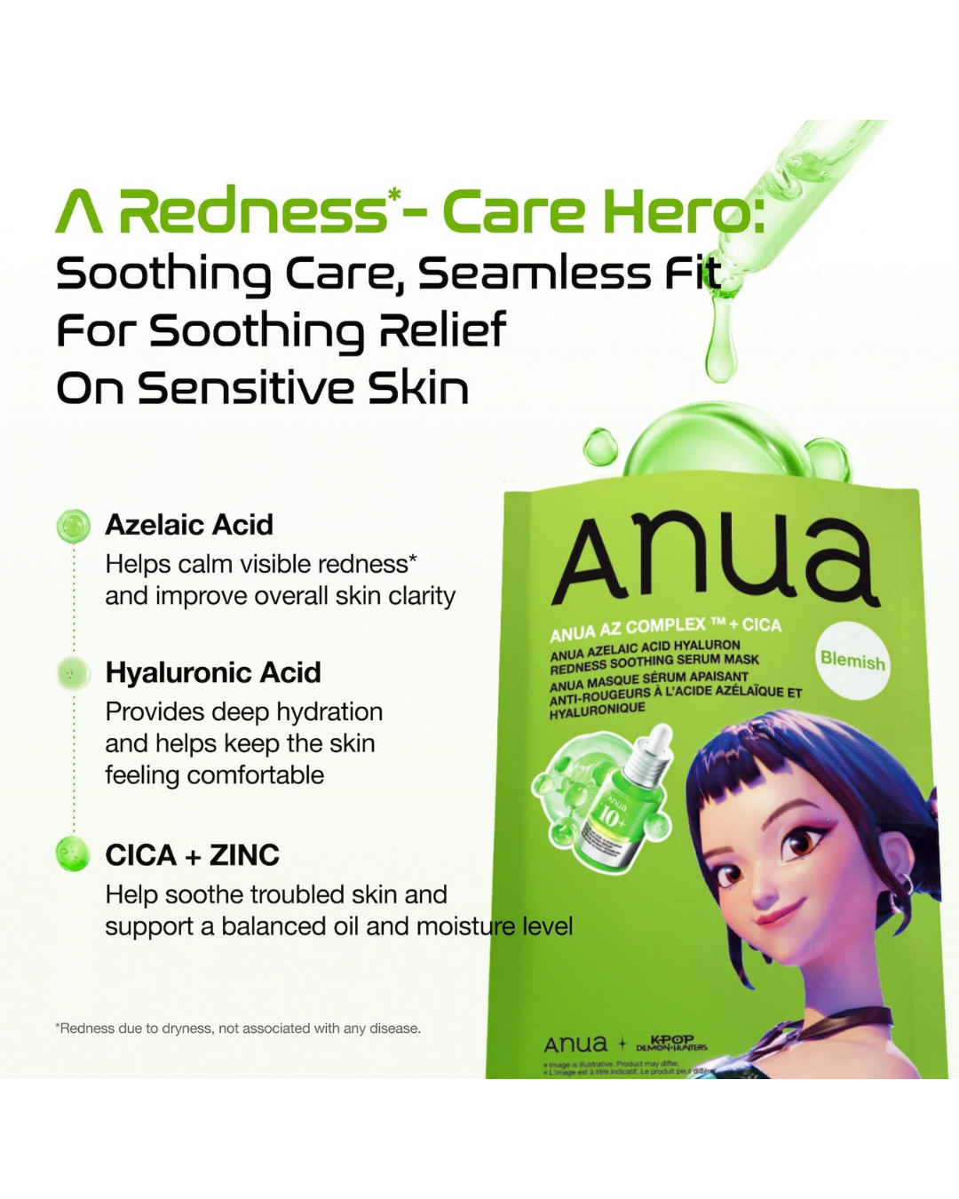 ANUA x Kpop Demon Hunters Collab Limited Edition - Azelaic Acid Hyaluron Redness Mask